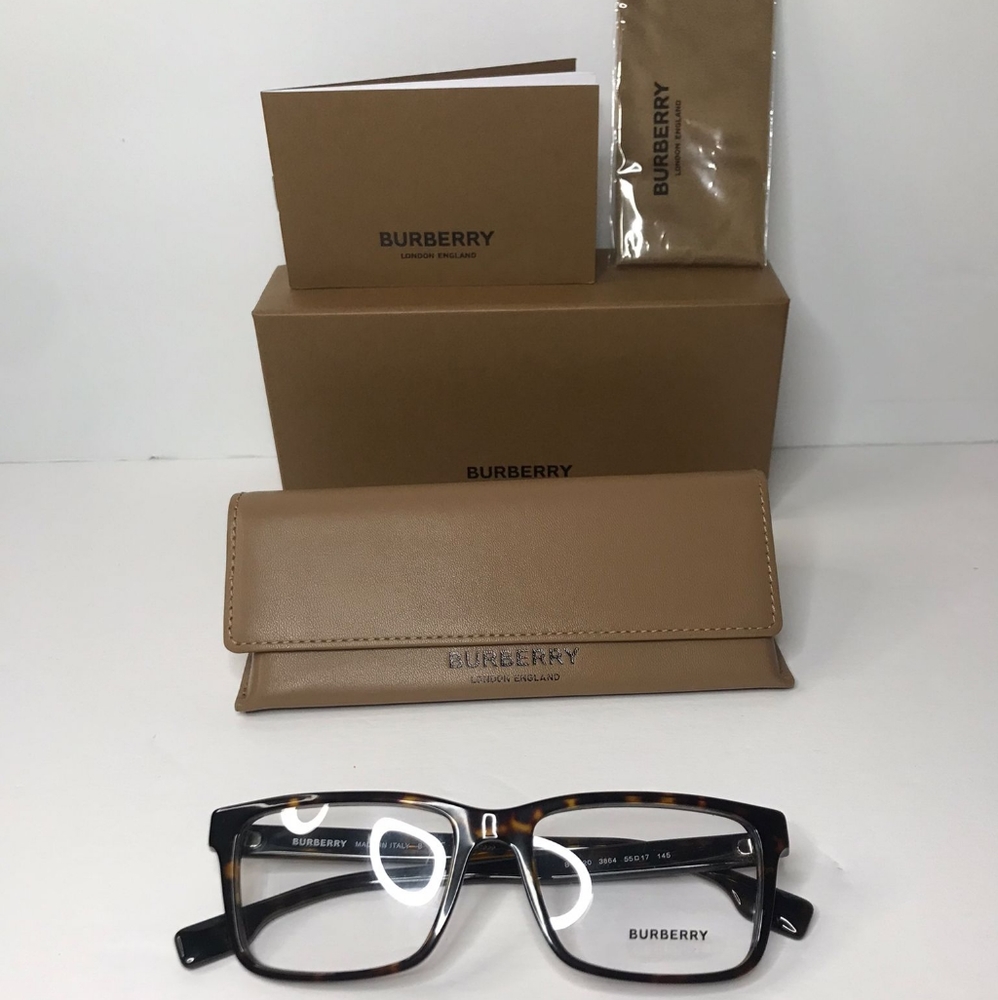 Authentic New BURBERRYMen's Tortoise Square Eyeglass Frames BE2320F386455 - Picture 12 of 15